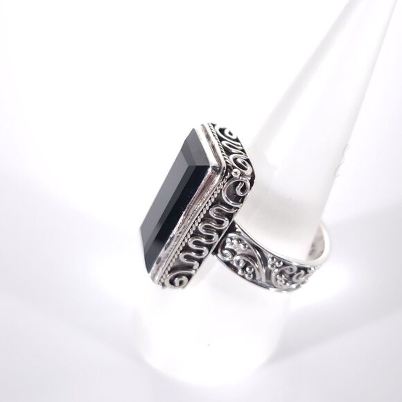 Thai Black Spinel Bali 15 Carats Ring Size 7.25 - Picture 3 of 11